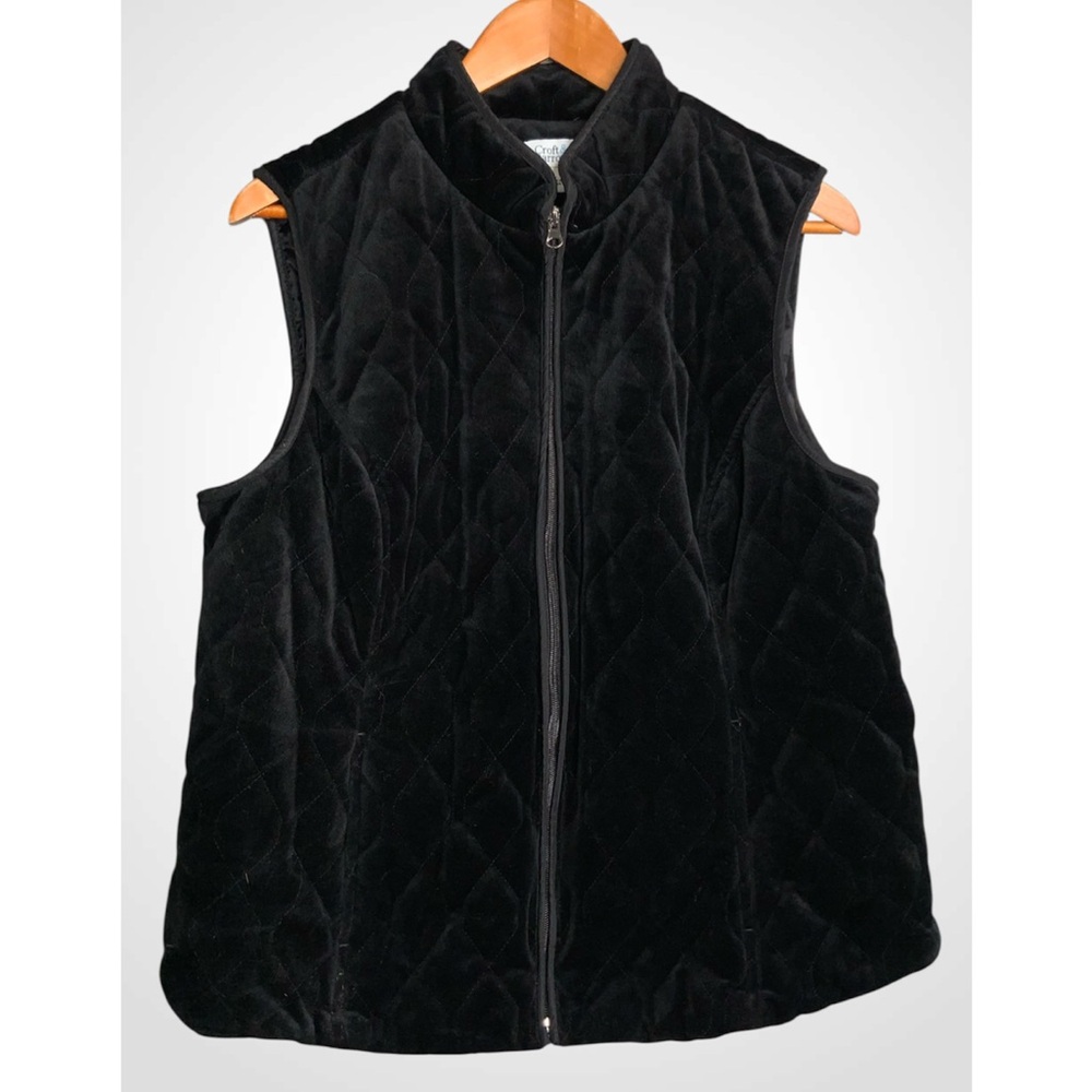 Croft & Barrow Black Quilted Velour Women’s Zip-Up Vest Large